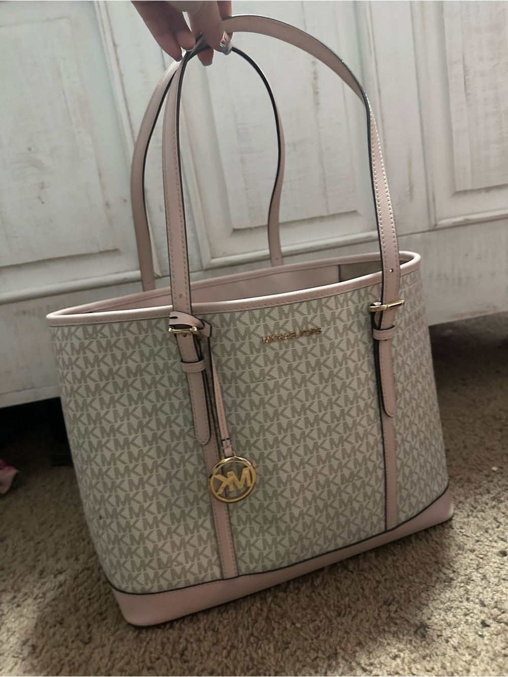 Michael Kors Pink and Beige MK Logo Tote